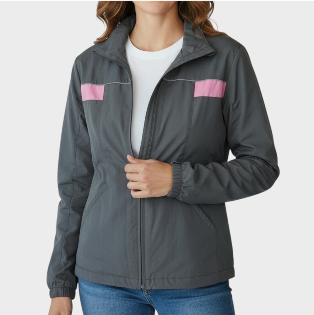 New Balance Womens Small Nylon Gray Pink Jacket Full Zip